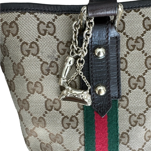 GUCCI Brwon GG PVC Canvas and Leather Tote Bag - Picture 2 of 9